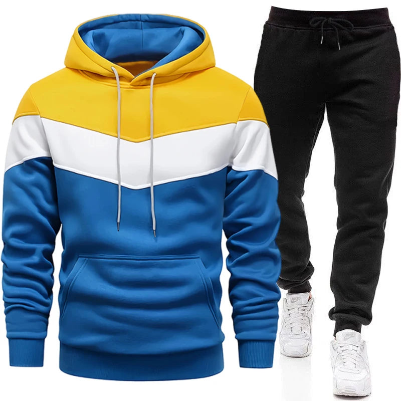 Autumn Winter Fashion Tracksuit Tricolor Hoodies and Black Sweatpants High Quality Male Daily Casual Sports Hooded Jogging Suit Good Vibrations