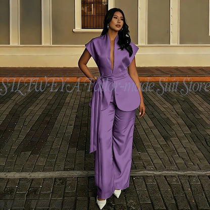 Modern Women Suits For Wedding Business Fashion 2 Pieces Sets Elegant Women's Sets Outfits Short Sleeves Jacket Pants Customized Good Vibrations