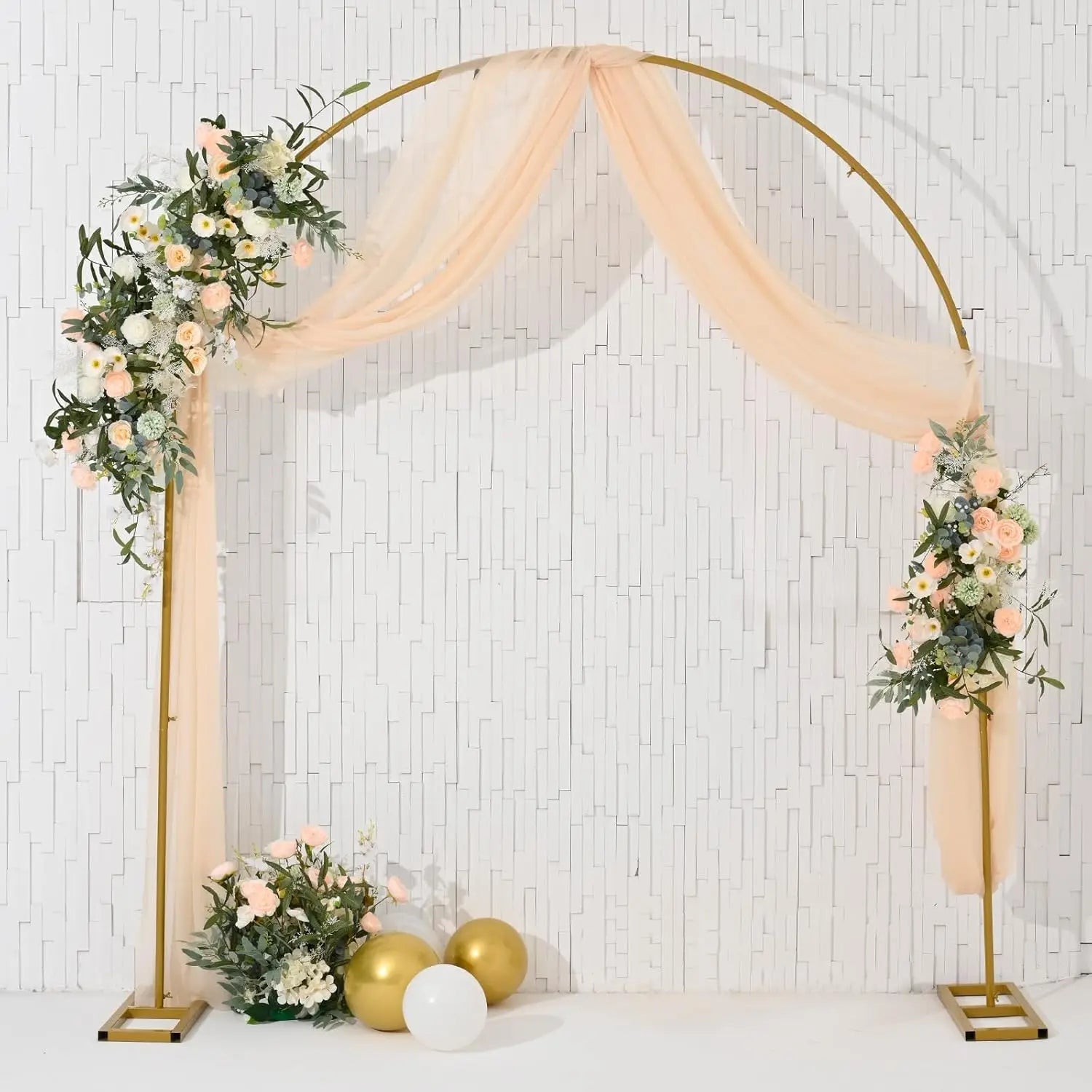 Gold Metal Wedding Arch Backdrop Stand 7.8FT Balloon Arch Stand for Birthday Ceremony Decoration Arch Stand Backdroper Good Vibrations