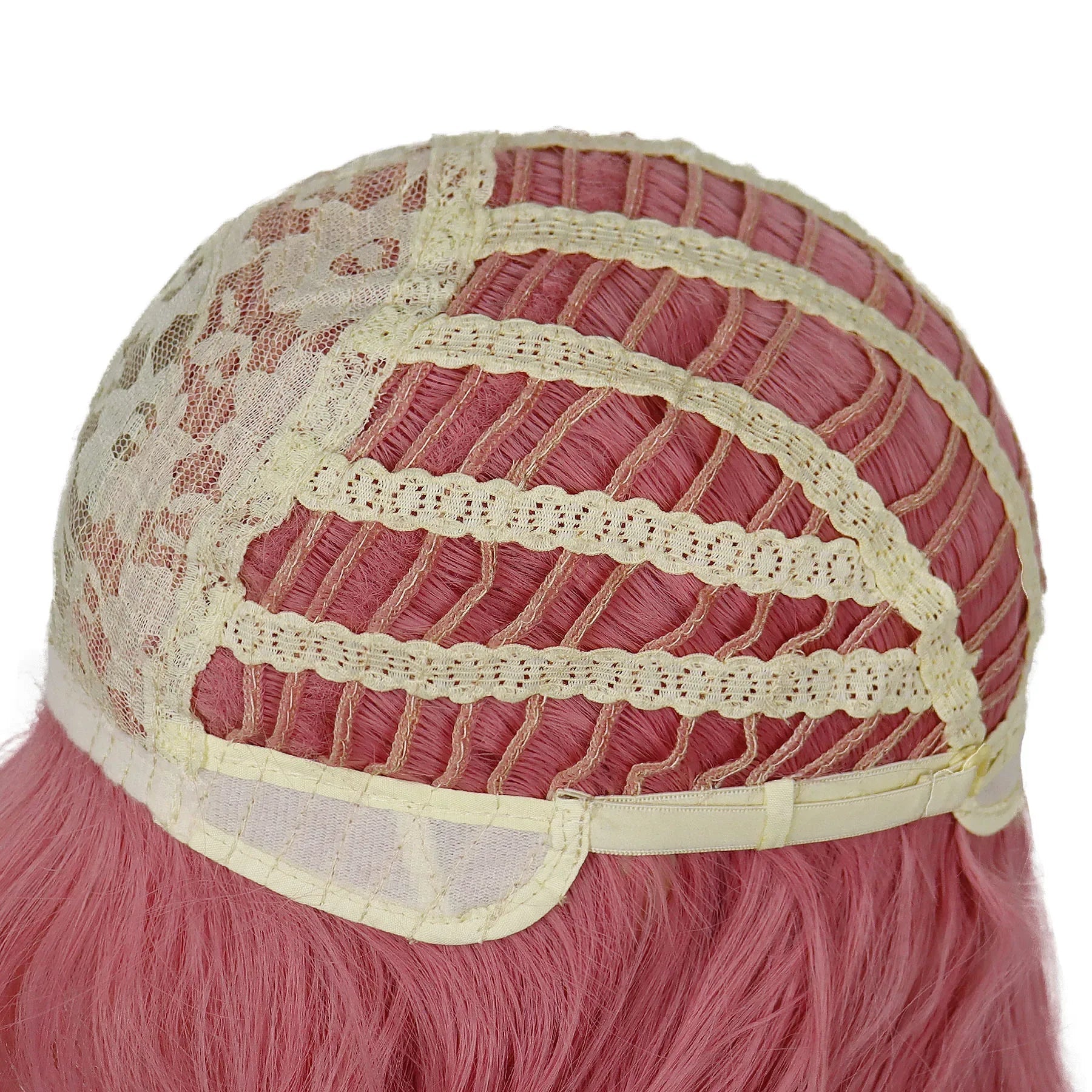 Synthetic Cosplay Pink Wigs Long Water Wavy Wig with Bangs for Women Girls Halloween Wig Costume Carnival Party Christmas Use Good Vibrations