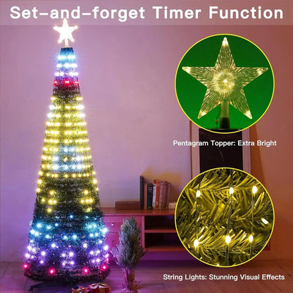 Smart Christmas Tree Lights with Star Topper, Music Sync Outside String Lamps with Remote & APP Controlled for Yard Display Good Vibrations