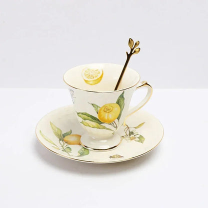 Europeanc Style Ceramic Dining Plate Elegant Lemon Pattern Dinner Steak Plate Coffee Cup Set Western Cuisine Dessert Plate Good Vibrations