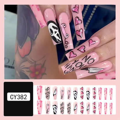 Halloween Acrylic Press On Nails Almond Shape Fake Nails Short Full Cover Glue On Nails Halloween Stick On Nails Cute Ghost Pump Good Vibrations