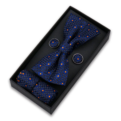 Bowtie For Men Set Gift Box Business Gift Fashion Bow Tie Pocket Square Cufflinks Set Bowtie 3pcs For Wedding Hanky Cravata Neck