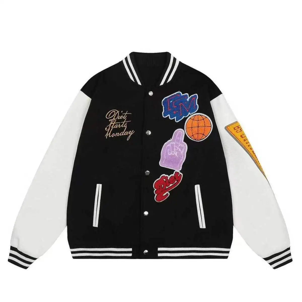 American Fashion Trendy Brand High-density Letter Cartoon Embroidered Red Baseball Uniform Clothing For Men And Women Jacket Good Vibrations