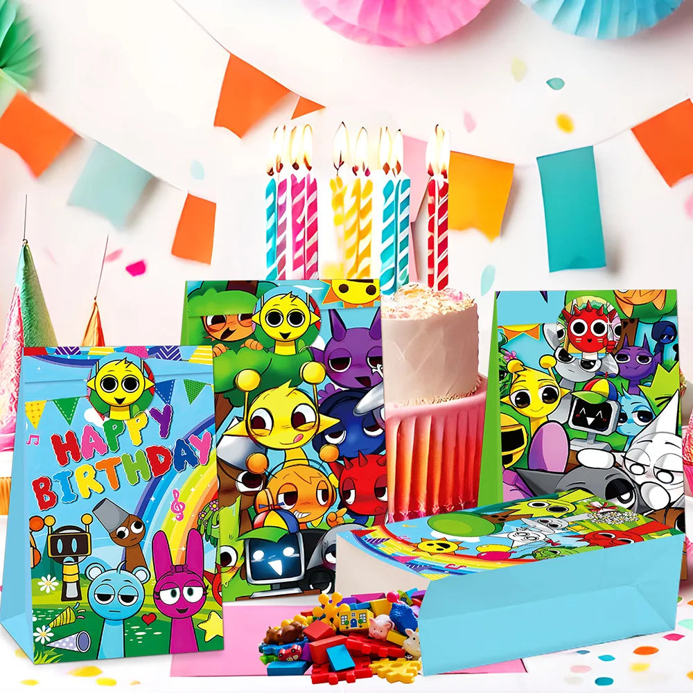 Sprunki Gift Bag Birthday Party Cute Cartoon Candy Sack Fashion Kraft Paper Biscuit Package Decoration Supplies Kids Gift Good Vibrations