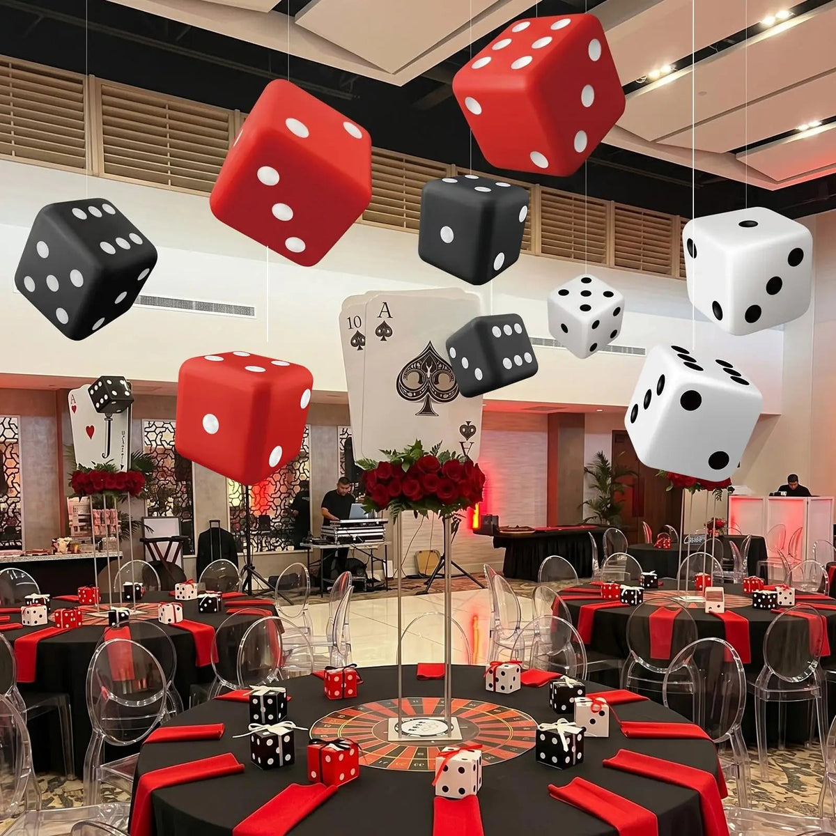 2D Casino Night Party Decorations Red Curtains Poker Dice Banners Photo Booth Props Bar Hanging Decor for Birthday Theme Event Good Vibrations