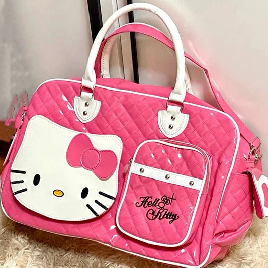 Sanrio Hello Kitty Large Capacity Crossbody Bag Pink Shoulder Bags For Women Y2k Sweet Girl PU Leather Handbag Good Vibrations