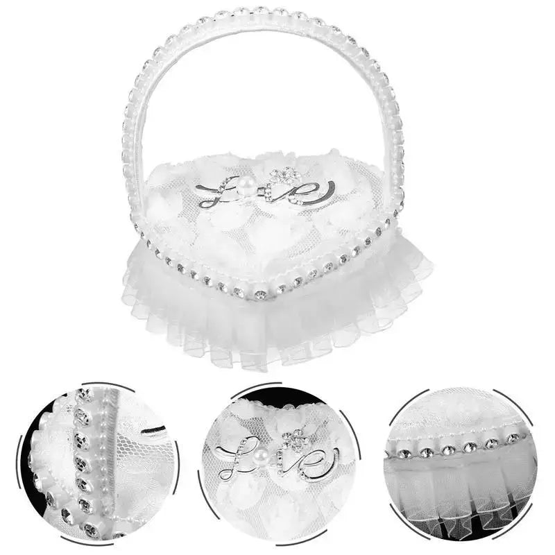 Mini Lace Ring Box Satin Wedding Ring Pillows With Handle Heart Shape Ceremony Bridal Party Supplies Festive Decorations Good Vibrations