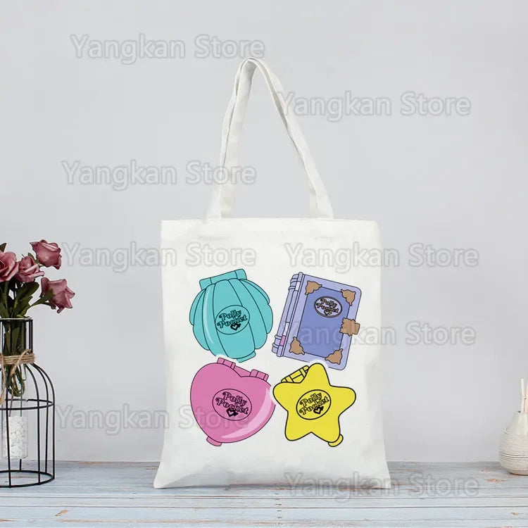 Polly Pocket Print Reusable Shopping Bag Bolsas De Tela Grocery Shopper Shopping Jute Bag Cotton Bag Jute Sacola Reciclaje Good Vibrations