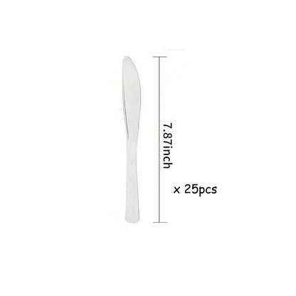 Reusable Silver Plastic Cutlery Set, Including Plates, Knives, Forks, and Spoons, Manually Washable Good Vibrations