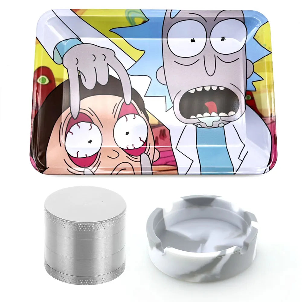 18cmx12.5cm Herb Tobacco Rolling Tray Set Silicone Ashtray Ash Tray 40mm Metal Herbal Grinder Kit Smoking Accessories Good Vibrations Adult Super Store