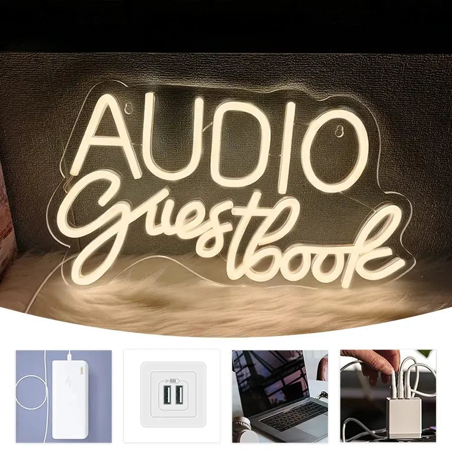 Audio Guestbook Neon Sign, Wedding Message Led Neon Wall Decor, Bedroom, Bar Party, Wedding Scene Luminous Sign Wall Lamp. Good Vibrations