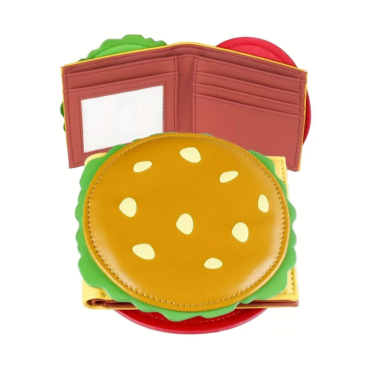 A cute wallet in the shape of a cartoon hamburger,PU leather wallet,coin purse,card holder，RFID Good Vibrations