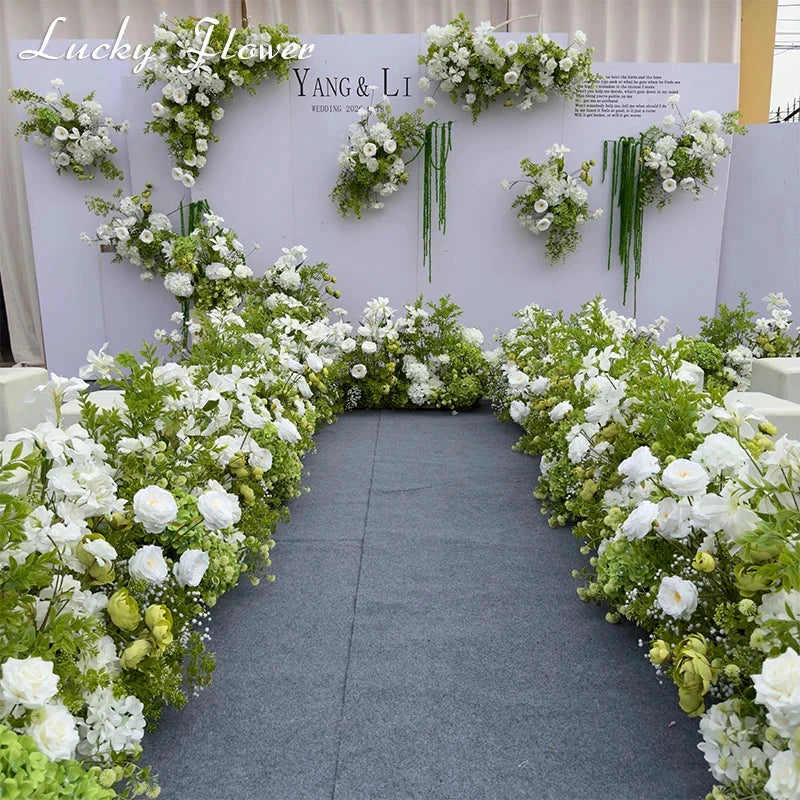 White Green Flowers Wedding Decoration Artificial Flowers Floral Backdrop Arrangement Hang Flower Row Road Lead Flower Ball Good Vibrations