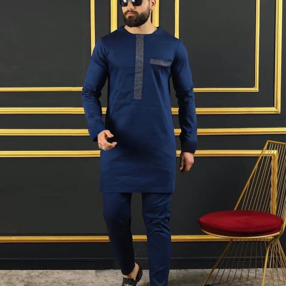 New Dashiki Luxury Full Set Men's Set Round Neck Embroidered Men's Set African Traditional Two Piece Set Men's Full Set Suit Good Vibrations
