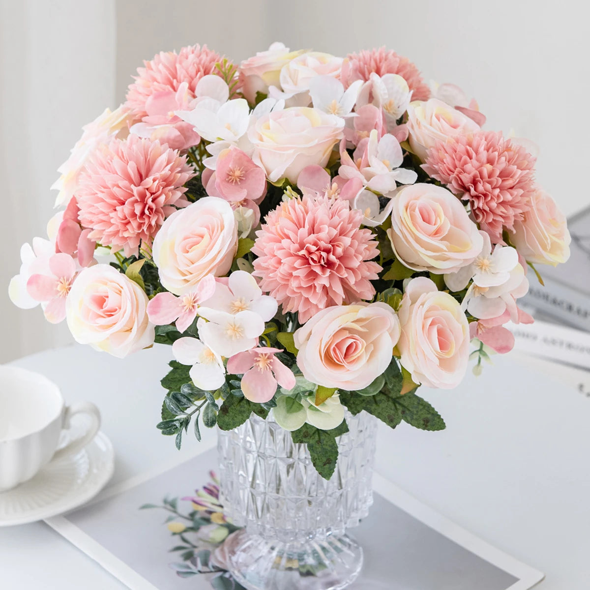 1PC Artificial Flowers Silk Rose Peony Bouquet Hydrangea Carnation Vases for Home Party Winter Wedding Decoration Fake Plant Good Vibrations