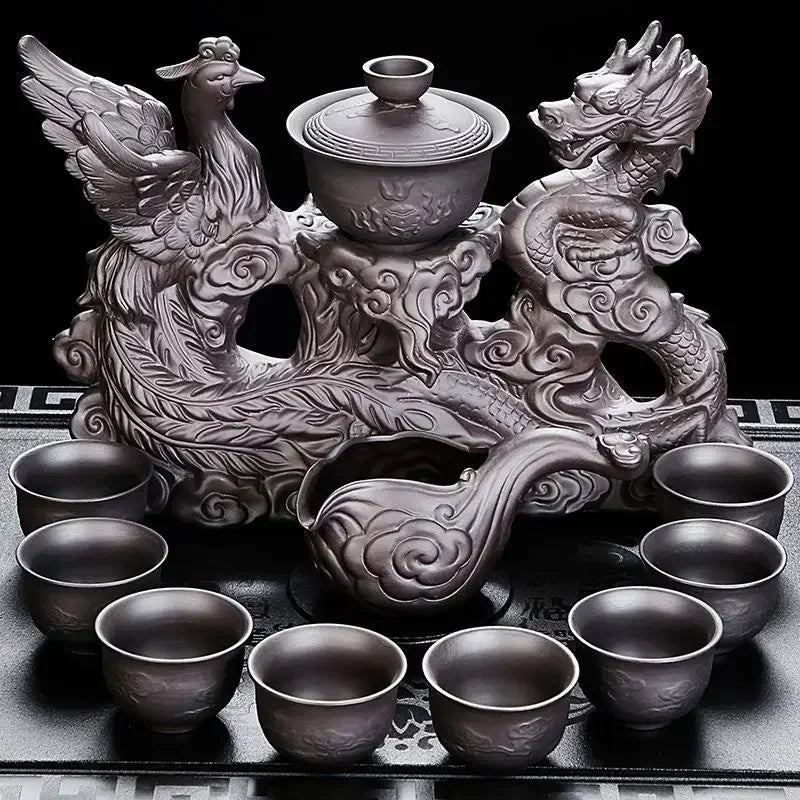 Automatic Chinese Kung Tea Fu Set, Bone Teapot China and Tea Set, Cup Travel Teapot, Holiday Gifts, High-end Good Vibrations