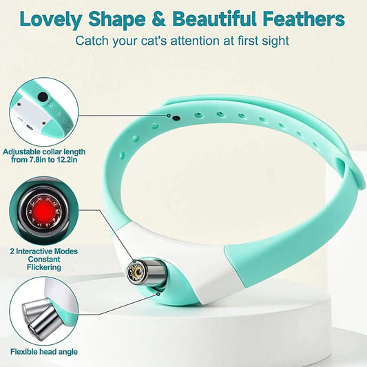 Cat Collar Laser Toy with Red Light, Interactive Cat Laser Toy for Bored Indoor Cats, Rechargeable Electric Laser Collar Toy Good Vibrations