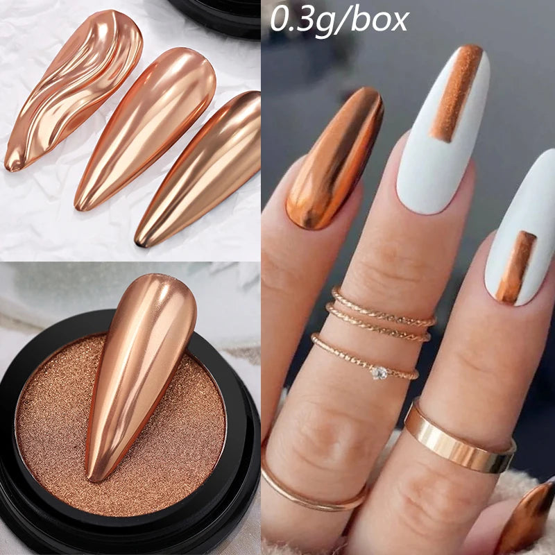 NICOLE DIARY Moonlight Mirror Nail Powder Aurora Silver Glitter Metallic Effect UV Gel Polish Pigment Chrome DIY Nail Decoration Good Vibrations