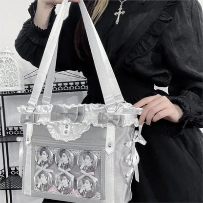 JIAERDI Lolita Cute Bow Shoulder Bag Ladies Harajuku Leather Square Large Capacity Ita Bag Anime Handle Purse Y2K Tote Bag 2025 Good Vibrations