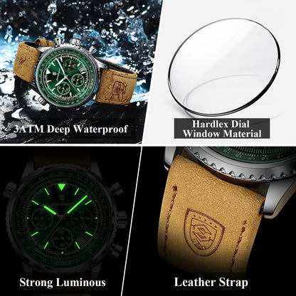 POEDAGAR Luxury Man Watch Quartz Waterproof Luminous Date Chronograph Leather Men Wristwatch Military Sports Men's Watches Reloj Good Vibrations