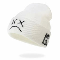Hat Hip-hop Style Beanie Knitted Embroidered Knitted Hat With Sad Expression Warm Woolen Hat for Men and Women Fashion Cap Good Vibrations