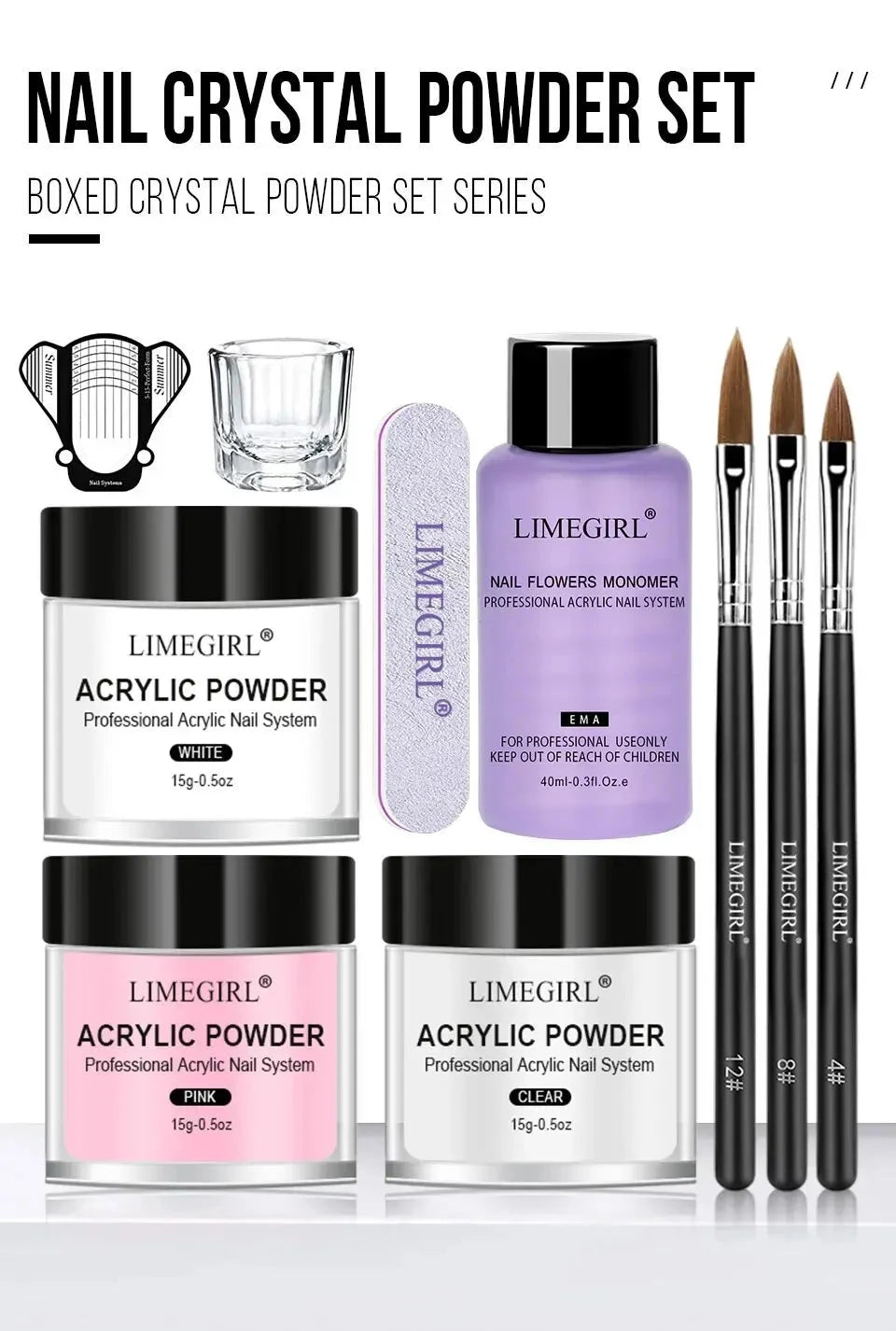 Nail Acrylic Powder and Liquid Monomer Nails Art Decoration For Manicure Set Kit Crystal Nail Glitter 3D Nail Tips Carving Tools Good Vibrations