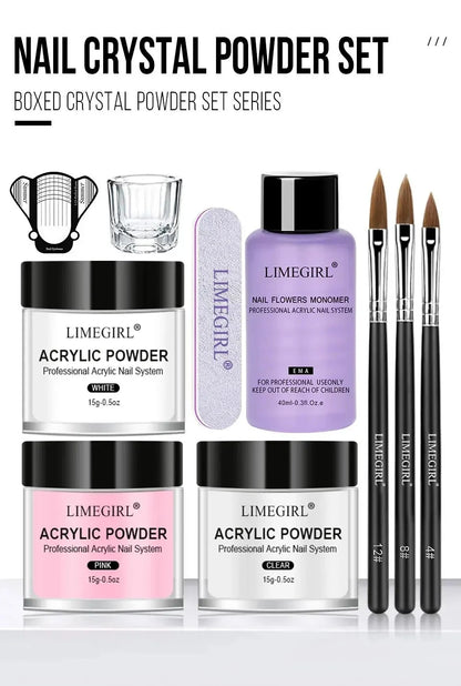 Nail Acrylic Powder and Liquid Monomer Nails Art Decoration For Manicure Set Kit Crystal Nail Glitter 3D Nail Tips Carving Tools Good Vibrations