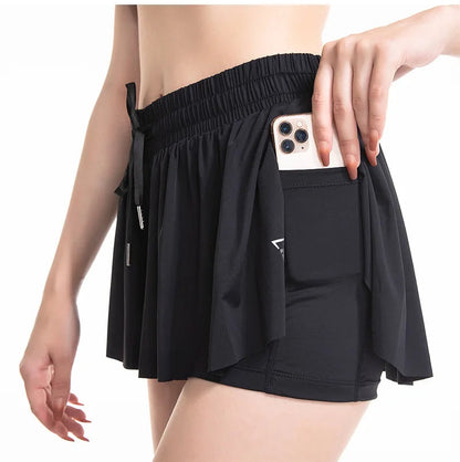 2 IN 1 Flowy Shorts Women Butterfly Tennis Skirt with Pockets Gym Yoga Shorts Sportswear Athletic Biker Run Shorts Skirts Summer Good Vibrations