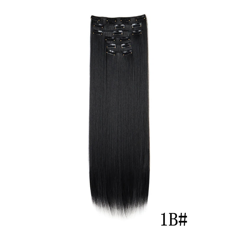 Synthetic Clips in Hair Extensions Long Straight Hairstyle Blonde Black Hairpieces Heat Resistant False Hair Daily Use Good Vibrations