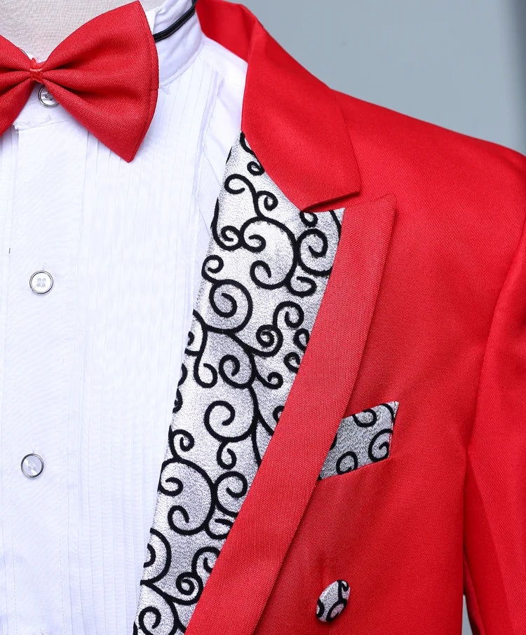 2024  Bent Flower Red/black /white Men's Dress Tuxedo Set Two-pieces,magician's Stage Performance, Conductor's Blazer Jacket Good Vibrations