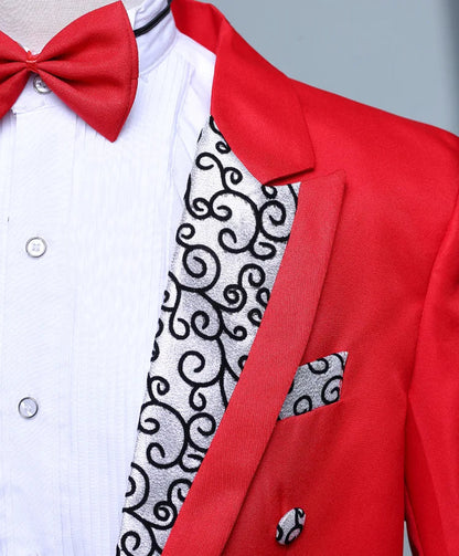 2024  Bent Flower Red/black /white Men's Dress Tuxedo Set Two-pieces,magician's Stage Performance, Conductor's Blazer Jacket Good Vibrations