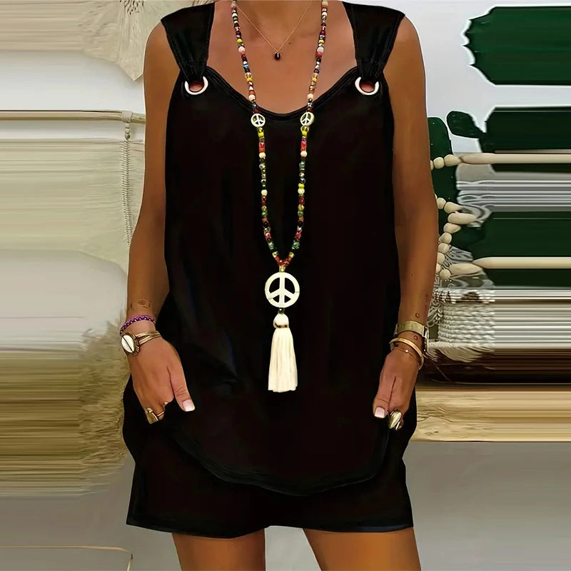 Women's Casual Fashion Set with Suspender Sleeveless Solid Color Top and Pants Set Summer Comfortable Clothing Good Vibrations