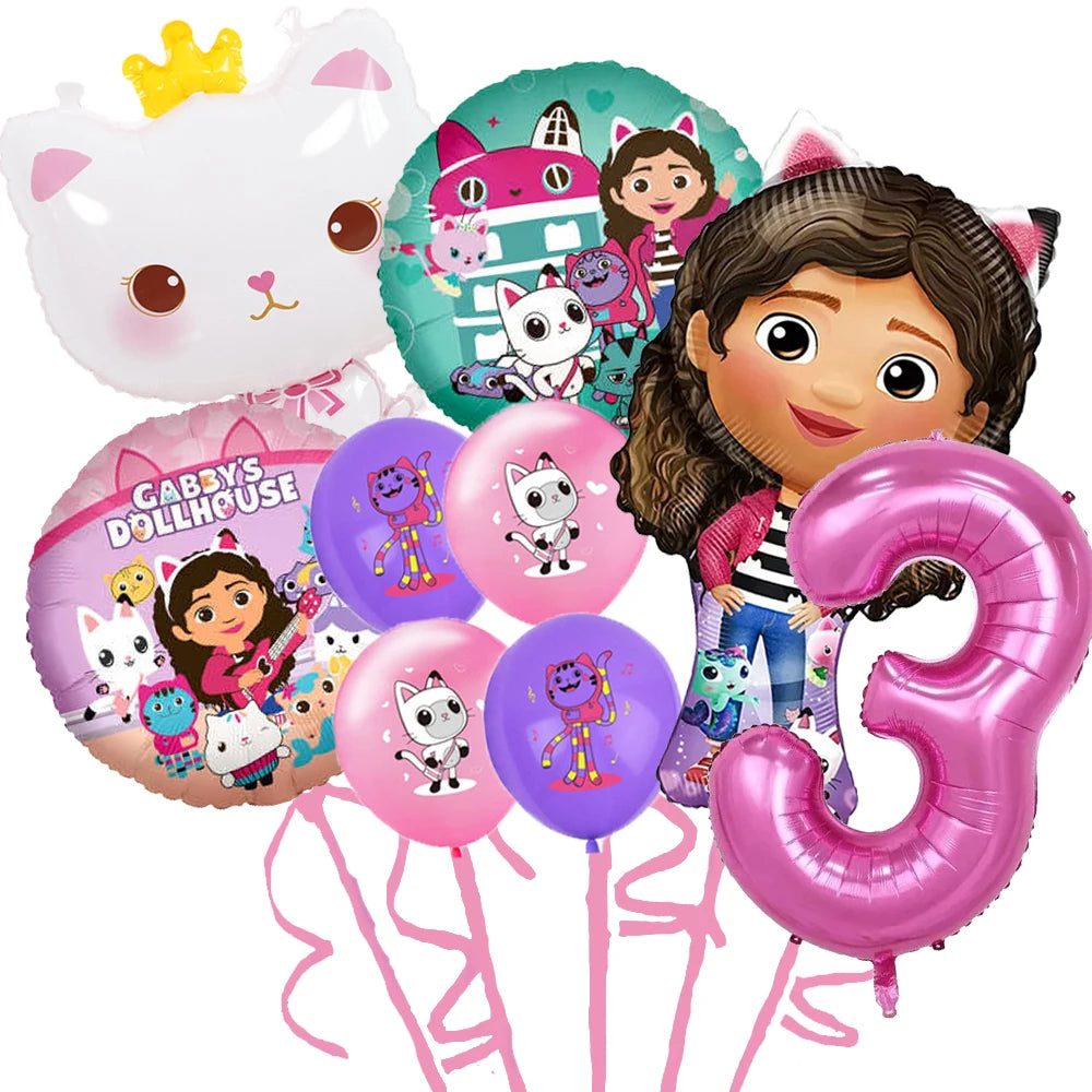 Gabby Doll House Birthday Party Decoration Cat Cutlery Cup Plate Stickers Baby Shower Children's Party Balloon DIY Toy Supplies Good Vibrations