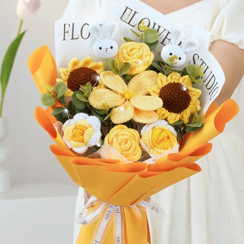 Teachers' Day Gift Bouquet Cross-border Finished Product Hand-knitted Wool Large Opening Tulip Simulation Flower Wholesale Good Vibrations