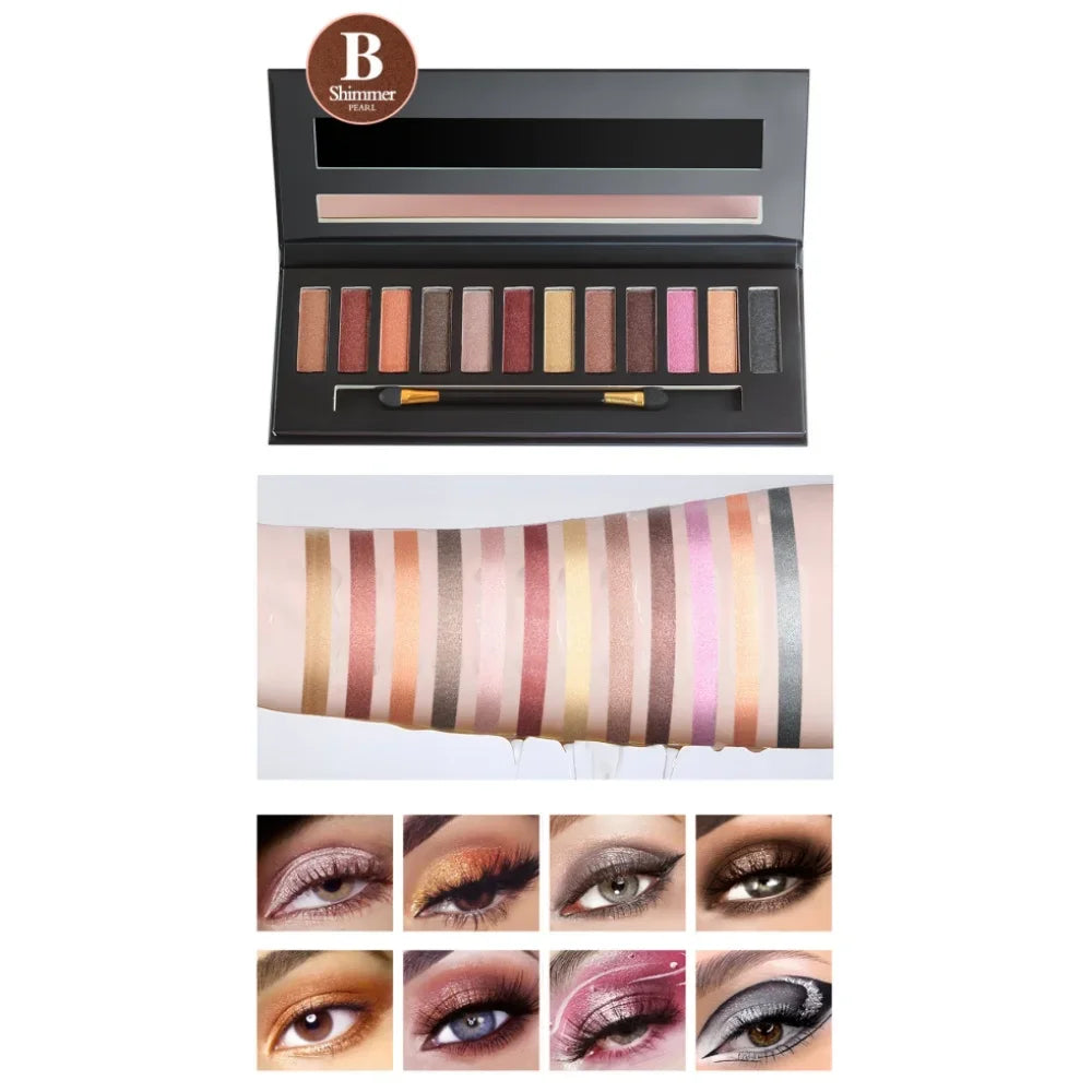 Fit Coiors 12 Color Eyeshadow Series--Best Pro Matte Pearlescent Highlight Eyeshadow Palette Makeup For Women Good Vibrations