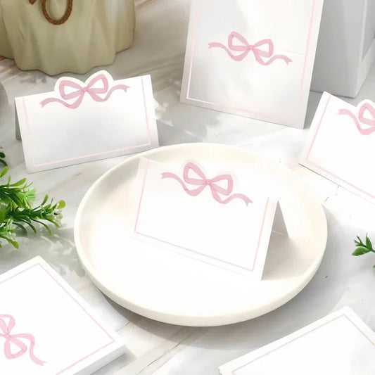 20pcs Pink Bow Seat Card Wedding Guest Name Seat Card Birthday Party Desktop Decoration Gift Card，Tea Party decoration supplies Good Vibrations
