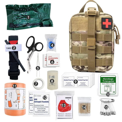 15PCS Survival First Aid Kit Survival Full Set Outdoor Gear Emergency Kits Trauma Bag Camping Hiking Adventures Good Vibrations