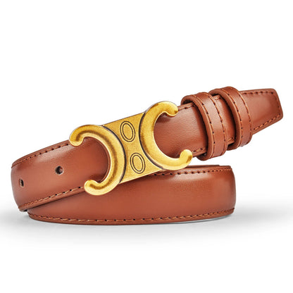 Luxury Women's Belt, Gold Buckle, Genuine Leather Belt, Fashion Style  Match with Jeans, Skirts, Top Quality Belt for Women Good Vibrations