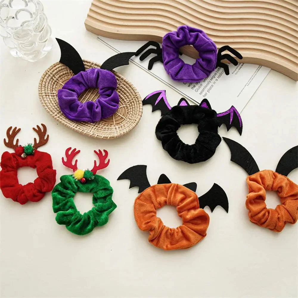 Halloween Festival Hair Accessories Cloth Christmas Elastic Hair Bands Ponytail Holder Women Hair Rope Flannel Scrunchies Good Vibrations