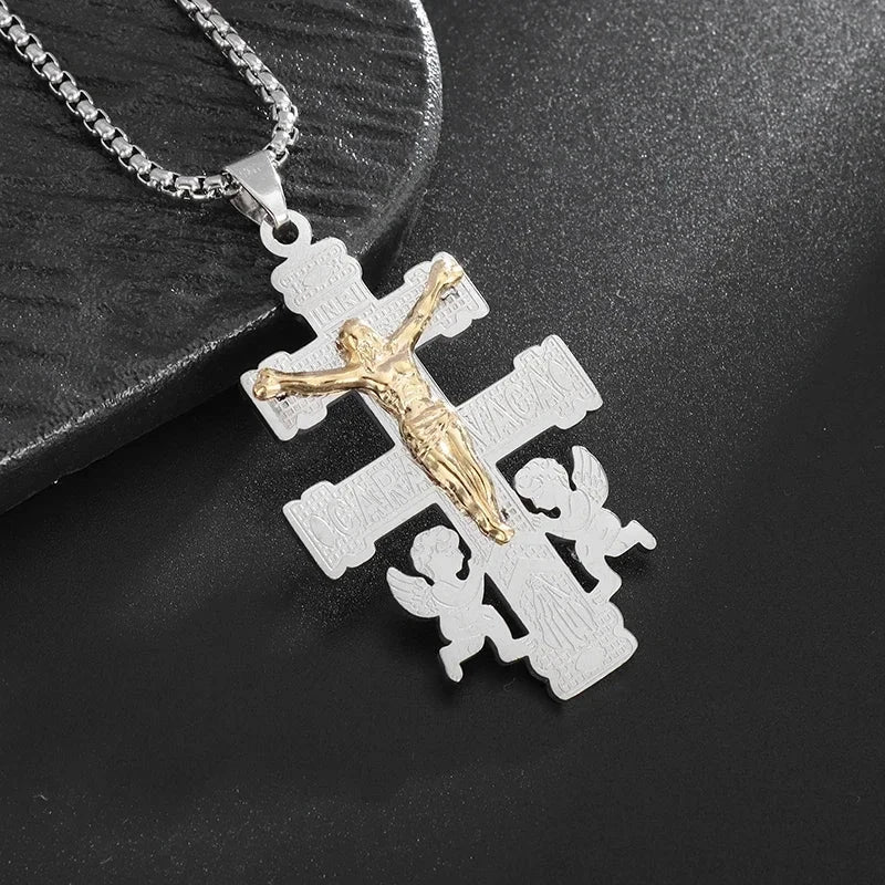 Philippians 4:13 Men's Simple Cross Pendant Necklace Stainless Steel Religious Amulet Jewelry Unisex Bijoux Good Vibrations