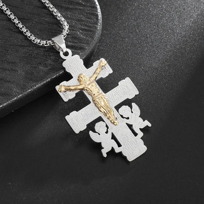 Philippians 4:13 Men's Simple Cross Pendant Necklace Stainless Steel Religious Amulet Jewelry Unisex Bijoux Good Vibrations