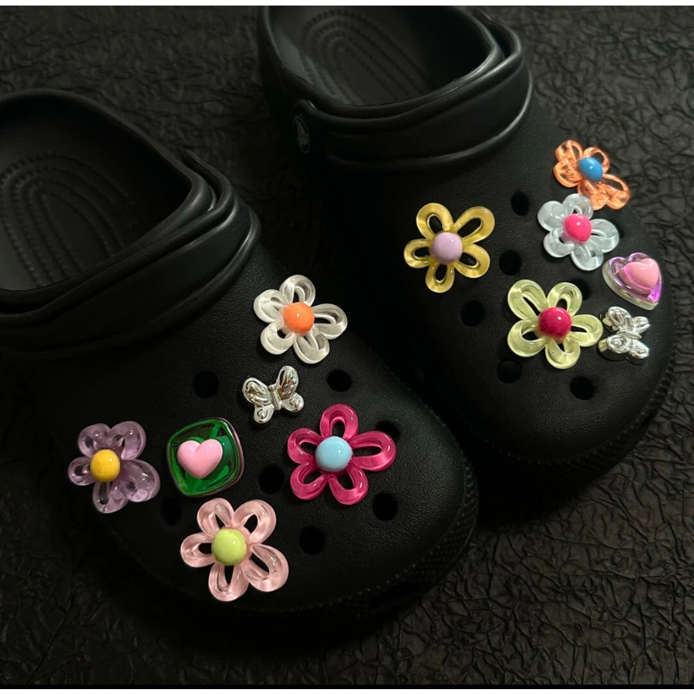 12Pcs Shoes Charms Removable Colorful Flower Shoes Accessories for Girls Summer Shoes DIY Gift Good Vibrations