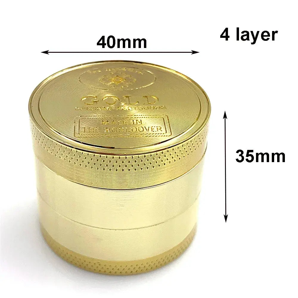 Gold 40mm 4-layer herb grinder made from zinc alloy.