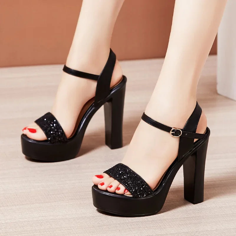 8 10 13cm Small Size 32-43 Bling Silver Wedding Shoes Bride Platform Sandals Summer 2025 Block High Heels Sandals Party Model Good Vibrations