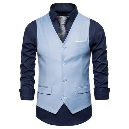 Blue Suit Vest, Men's Business Sleeveless Vests Jacket, Asian size S-6XL, Wedding Party Waistcoat, Red Purple Black Gray Good Vibrations