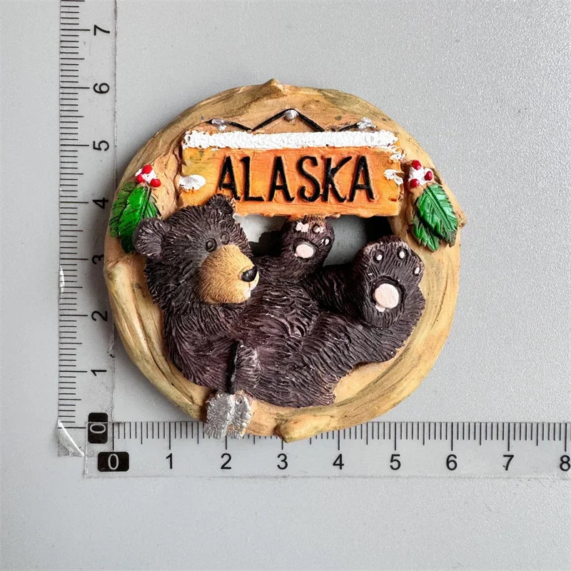 USA Alaska Bear Kawaii Fridge Magnets Tourism Souvenir British Canada Bear Refrigerator Magnetic Stickers Cute Magnet Decor Gift Good Vibrations