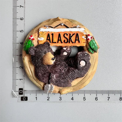 USA Alaska Bear Kawaii Fridge Magnets Tourism Souvenir British Canada Bear Refrigerator Magnetic Stickers Cute Magnet Decor Gift Good Vibrations