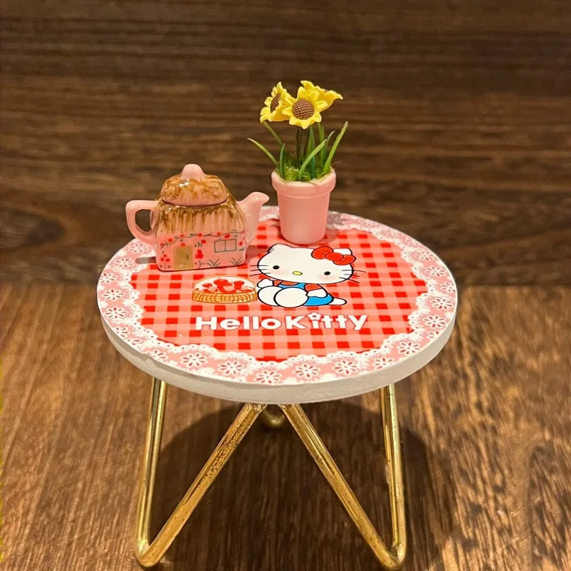 Miniature Wooden Alloy Furniture Toy Display Model Tea Table Round Table Role-Playing Game Decorative Crafts Home Decoration Good Vibrations